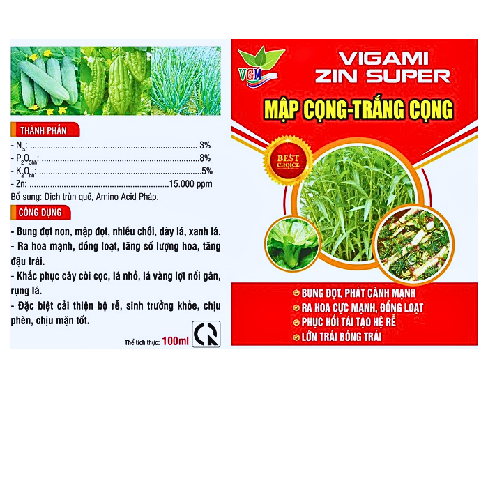 Phân bón VIGAMI ZINSUPER mập cọng, trắng cọng 100ml