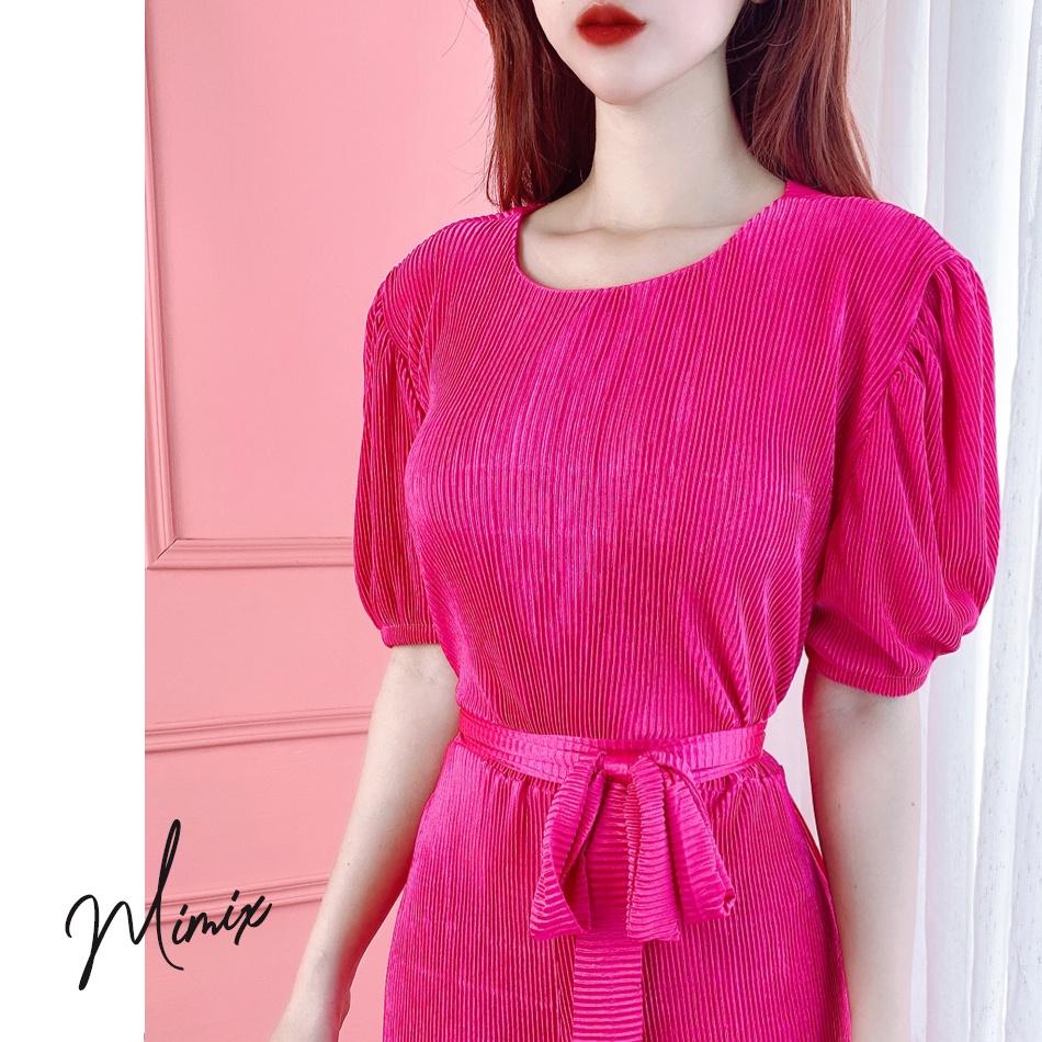 Jumpsuit thun dập ly thắt eo MIMIX sang trọng BN3195