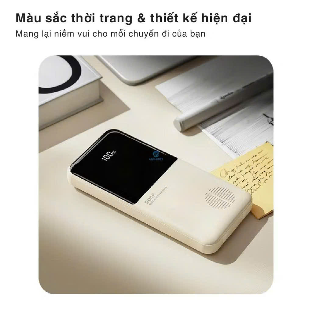 Pin sạc dự phòng Rock P55 Rockspace 10.000mAh tích hợp dây sạc - hàng chính hãng bảo hành 12 tháng