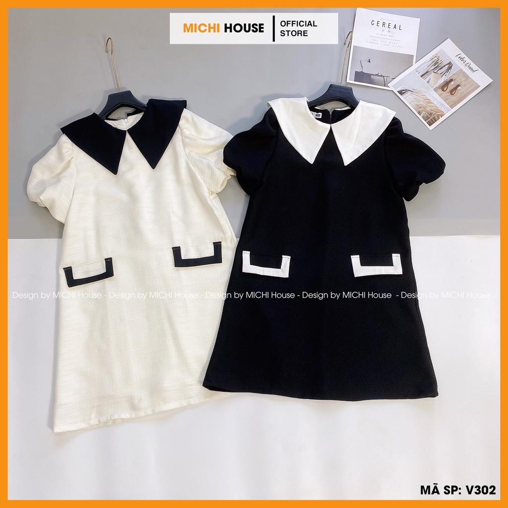 Đầm Suông Công sở Dự tiệc Freesize V302 MICHI House Váy Xuông Thiết kế Cổ Vest Tay bồng Cao Cấp