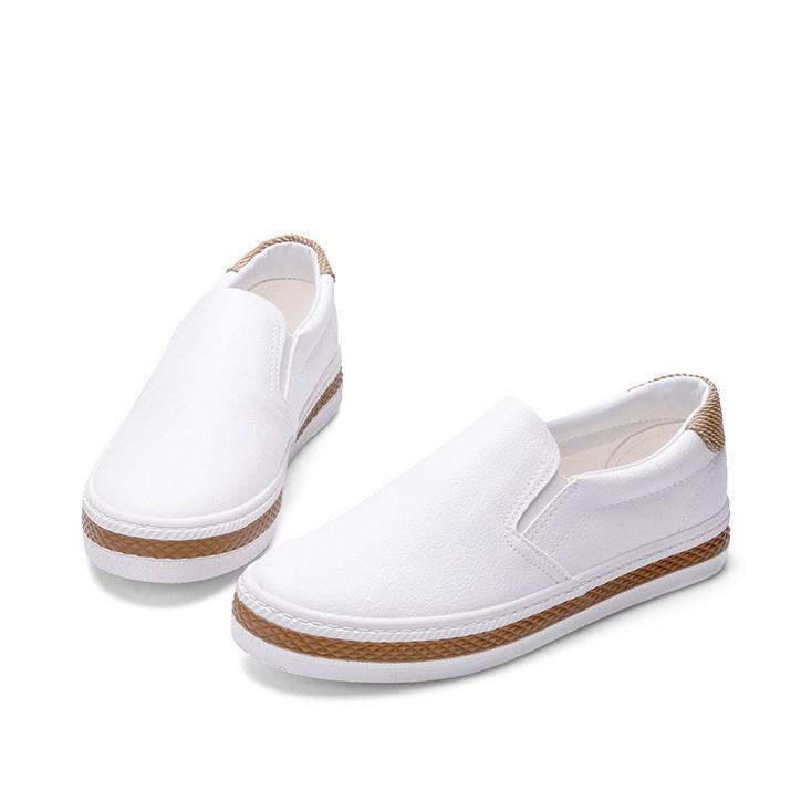 Slip on nữ - Giày lười da nữ - Chất liệu da PU 2 màu trắng và đen - Mã SP 6075