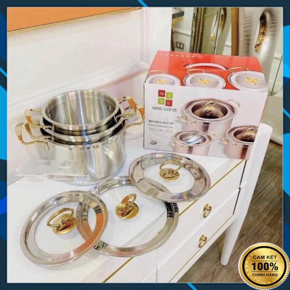 Bộ 3 Nồi Inox Đức 304 Cao Cấp MISU LOUIS - Đáy 3 Lớp Nguyên Khối