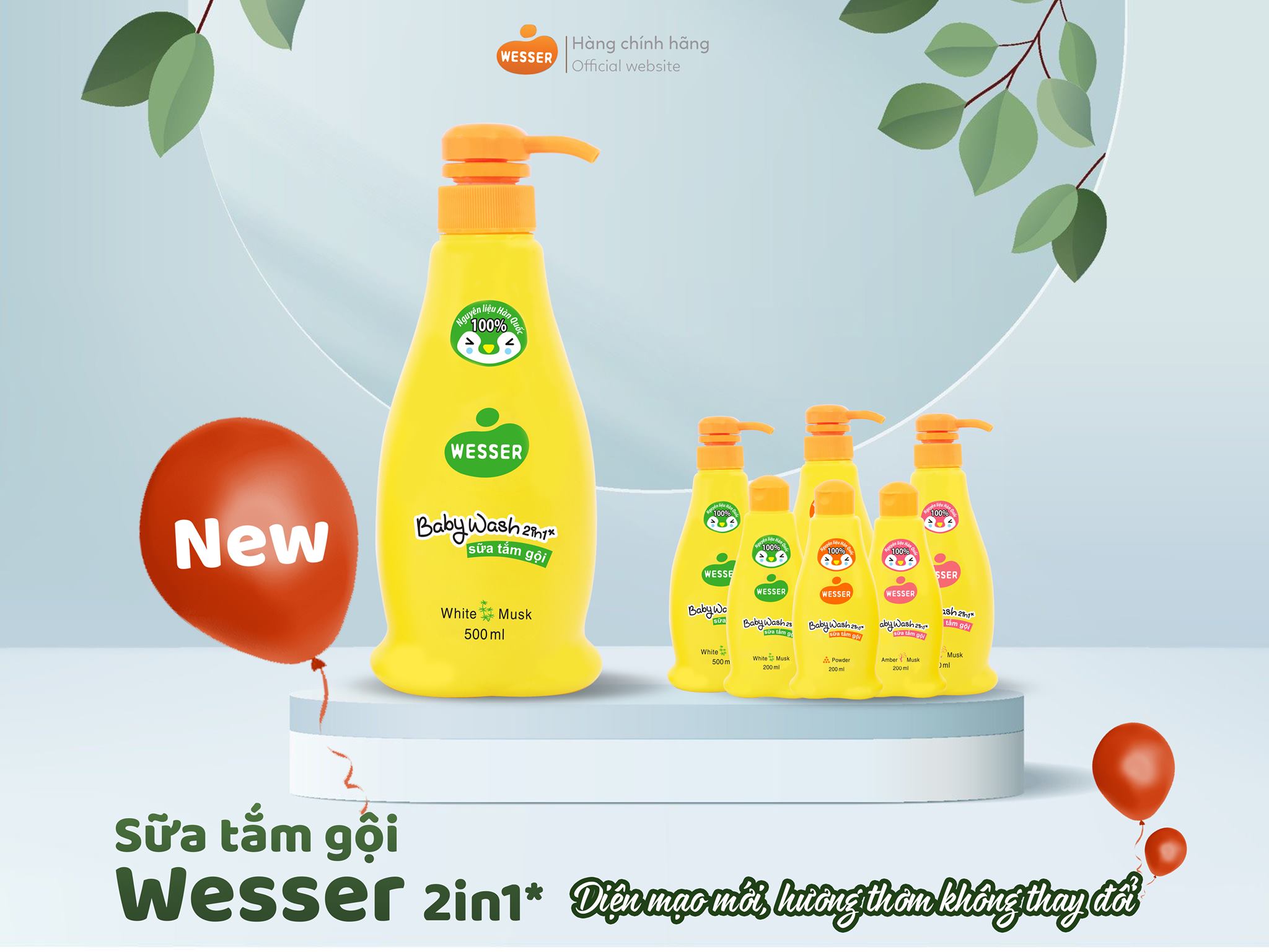 Bộ 3 Chai Sữa Tắm Gội Wesser 2in1 - Tặng Kèm 1 Khăn Tắm Unmei In Hình Ngộ Nghĩnh