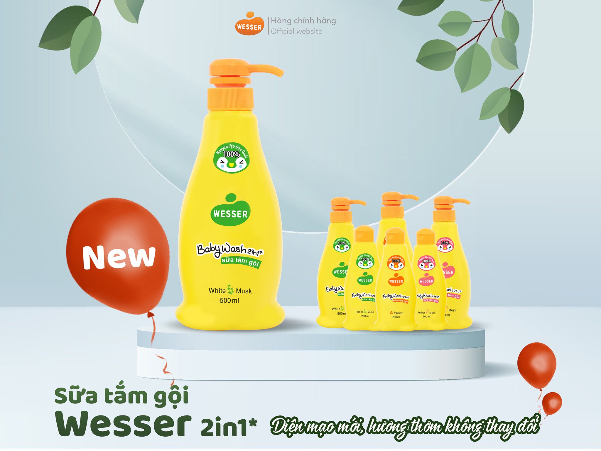 Bộ 3 Chai Sữa Tắm Gội Wesser 2in1 (500ml) - Tặng Kèm 1 Khăn Tắm Unmei In Hình Ngộ Nghĩnh