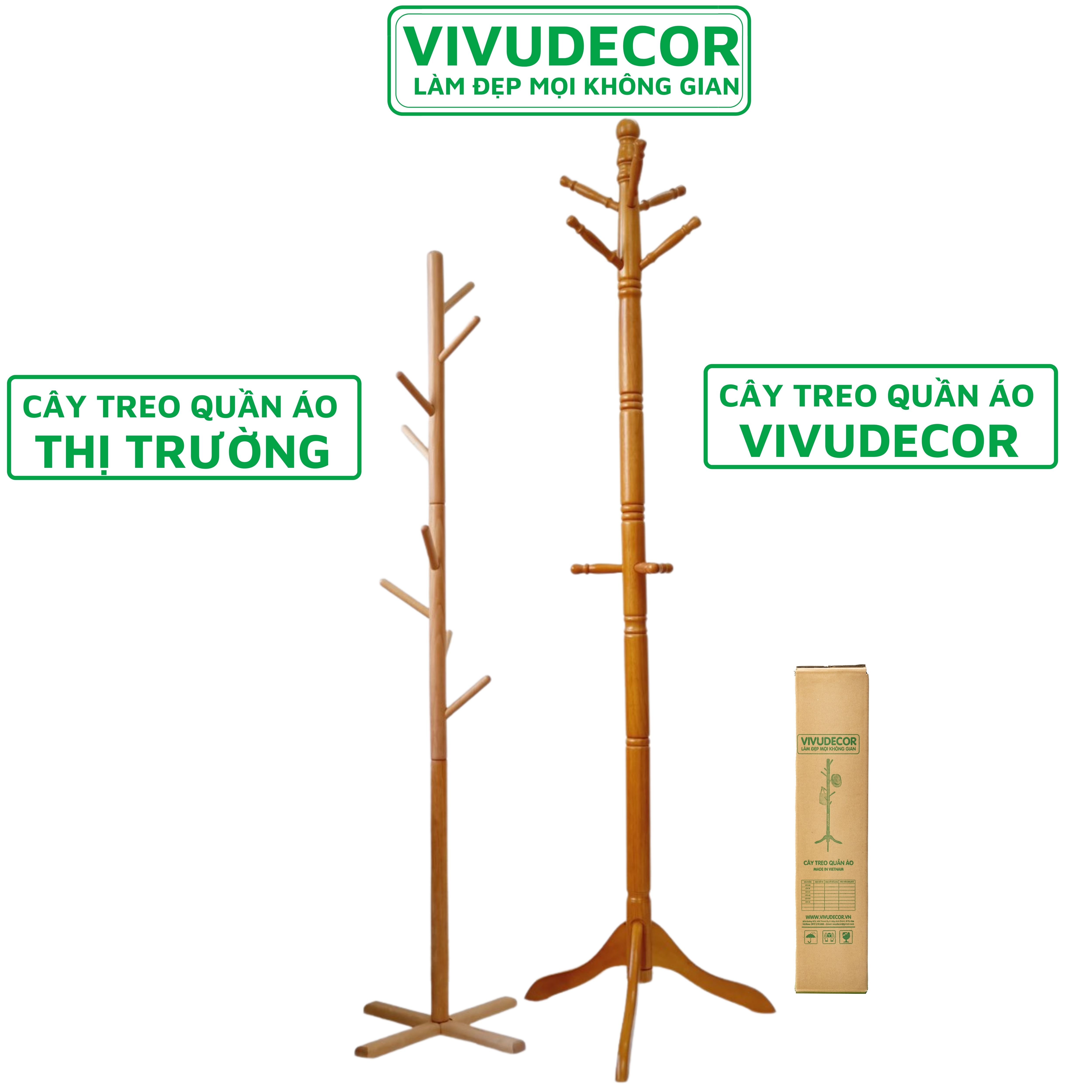 Cây Treo Quần Áo Vivudecor 100% Gỗ Tự Nhiên, Cây Treo Đồ GH 9 Nhánh Lắp Ráp Xuất Khẩu Hàn Quốc