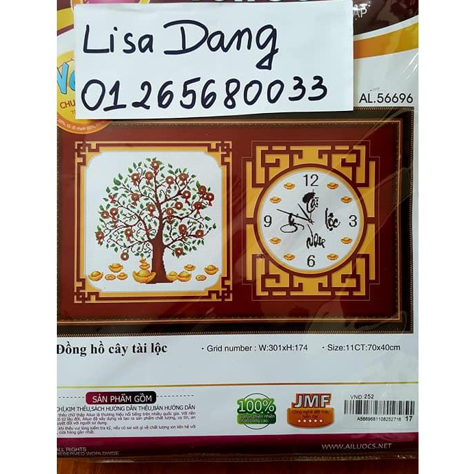 Tranh thêu CÂY TÀI LỘC VÀ ĐỒNG HỒ -AL56696 (70x40cm)