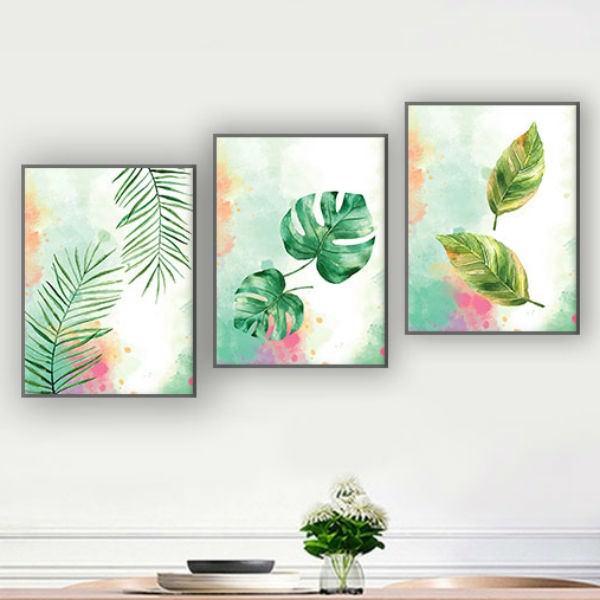 Bộ 3 Tranh Canvas Không Viền Treo Phòng Khách "Lá Có Đôi" W065