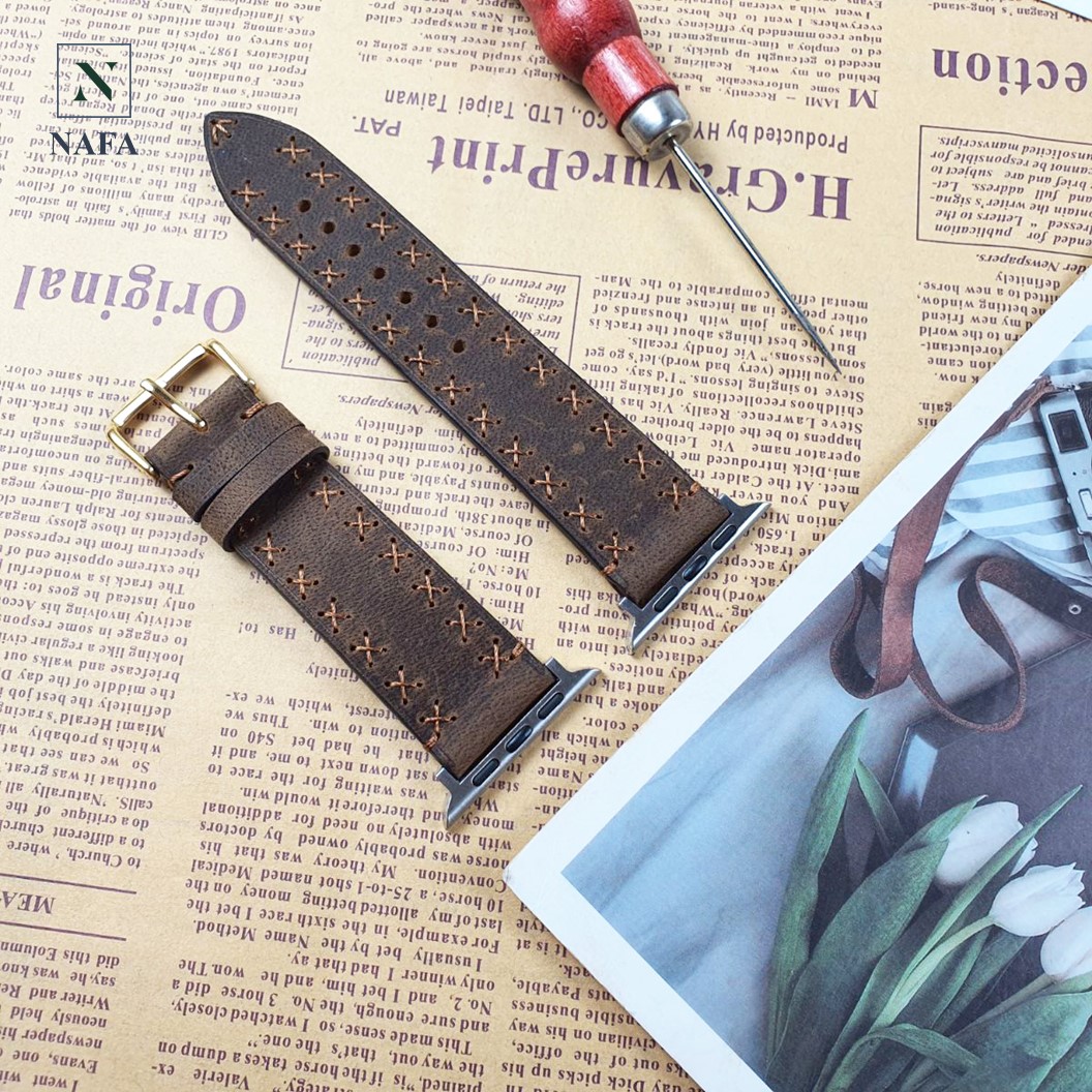 Dây đồng hồ nam handmade thủ công da bò sáp NAFA AL117 đường may bền bỉ, tinh tế