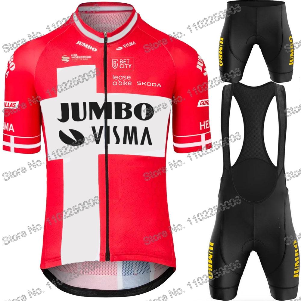 2023 Jumbo Visma Đi Xe Đạp Quần Áo Mùa Hè Đan Mạch Vô Địch Đi Xe Đạp Jersey Bộ Nam Jonas Vingegaard Xe Đạp Đường Trường Áo Sơ Mi Phù Hợp Với Yếm Ngắn Color: 1 Size: XS