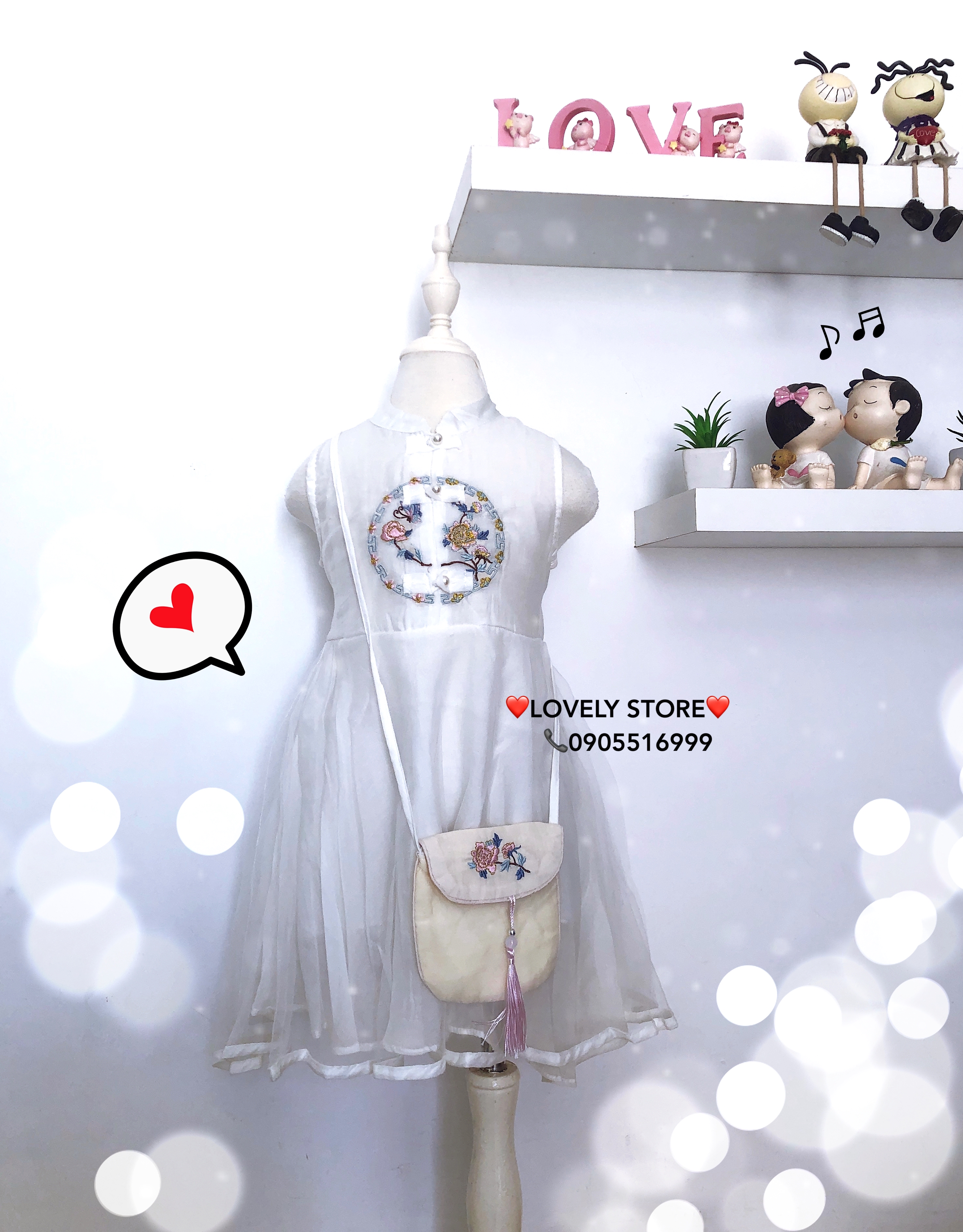 Đầm trung hoa cho bé gái. Đầm công chúa kèm túi đính dây tua rua xinh cưng xỉu cho bé . Hàng Quảng Châu Loại 1 Cao Cấp