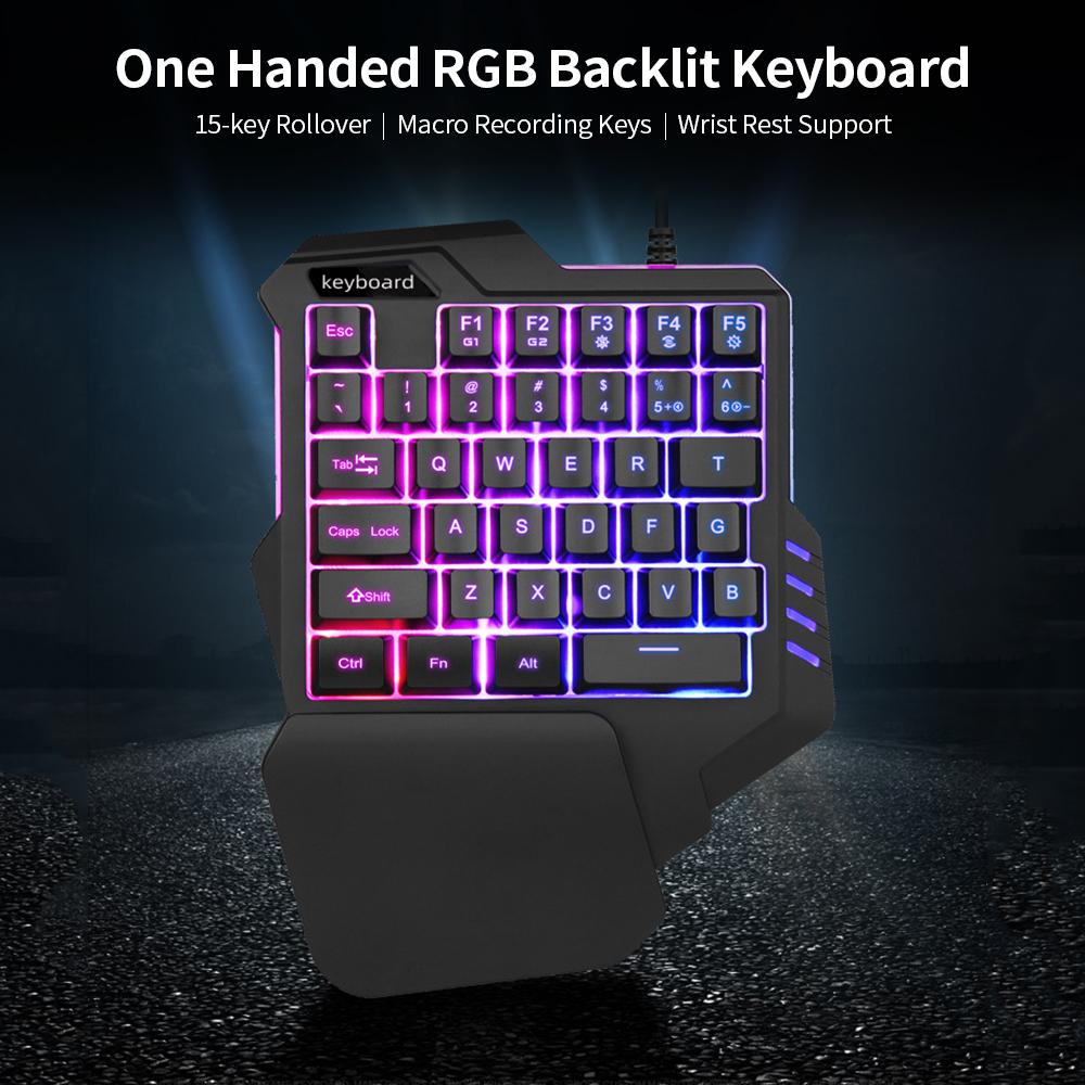 One Handed Keyboard with Wrist Rest Support Wired 35-key Keyboard RGB Backlit Keyboard 15-key Rollover/Macro Recording