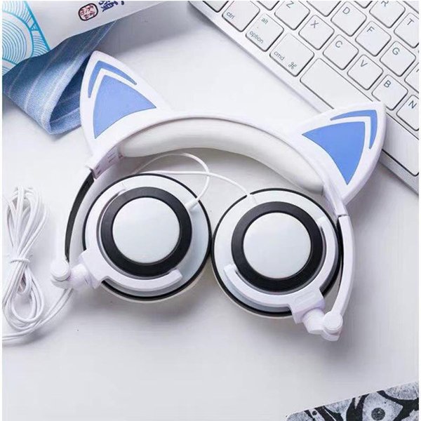 Tai nghe chụp tai mèo Headphone dễ thương có đèn led và dây