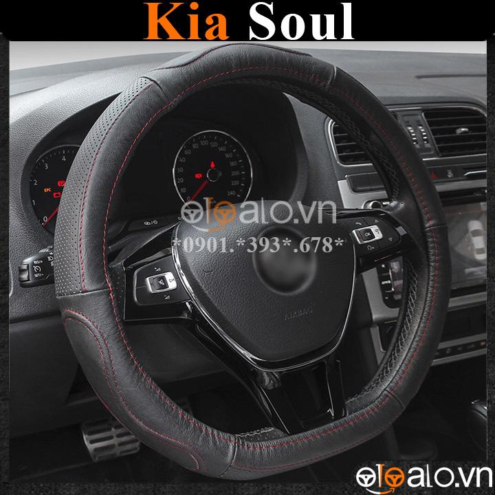 Bọc vô lăng D cut xe ô tô Kia Soul volang Dcut da cao cấp - OTOALO - Đen chỉ đen