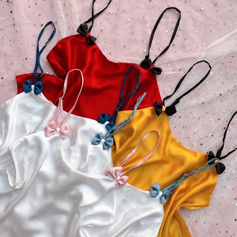 Đồ ngủ sexy - Đồ ngủ sexy lụa satin hai dây quần dài Freesize dưới 60kg-DN015