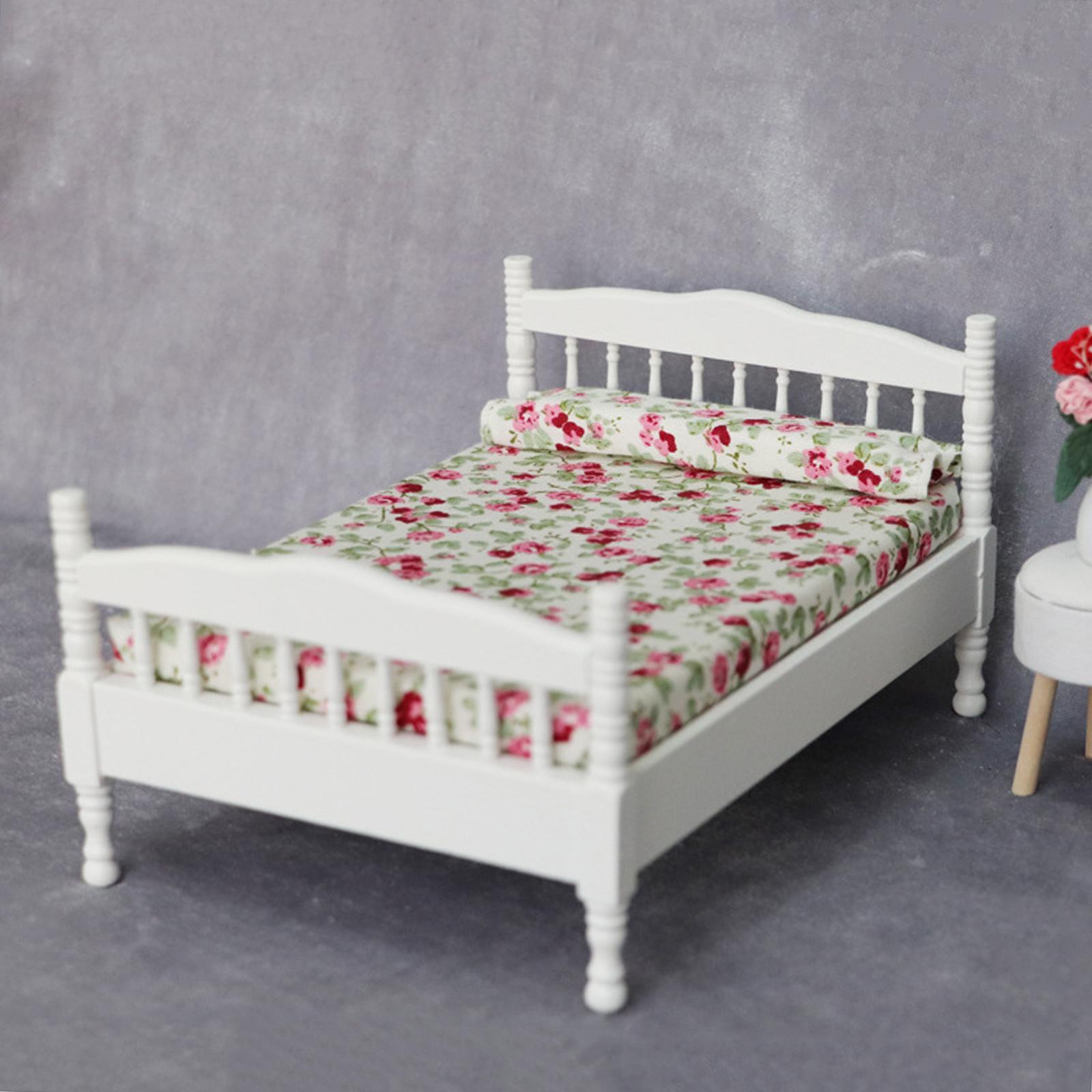 1:12 Doll House Miniature Bed Scale Tiny Decor Wood for Doll House Furnish