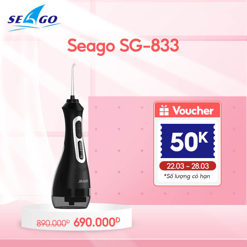 Tăm nước với 3 chế độ áp lực/ 5 vòi khác nhau/ Xung nước 1500 lần/ phút Seago SG-833 - Hàng chính hãng
