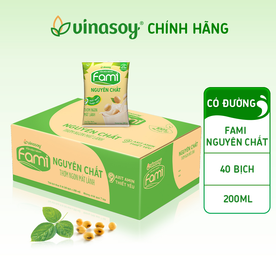 Thùng Sữa đậu nành Fami nguyên chất (200ml x 40 Bịch)