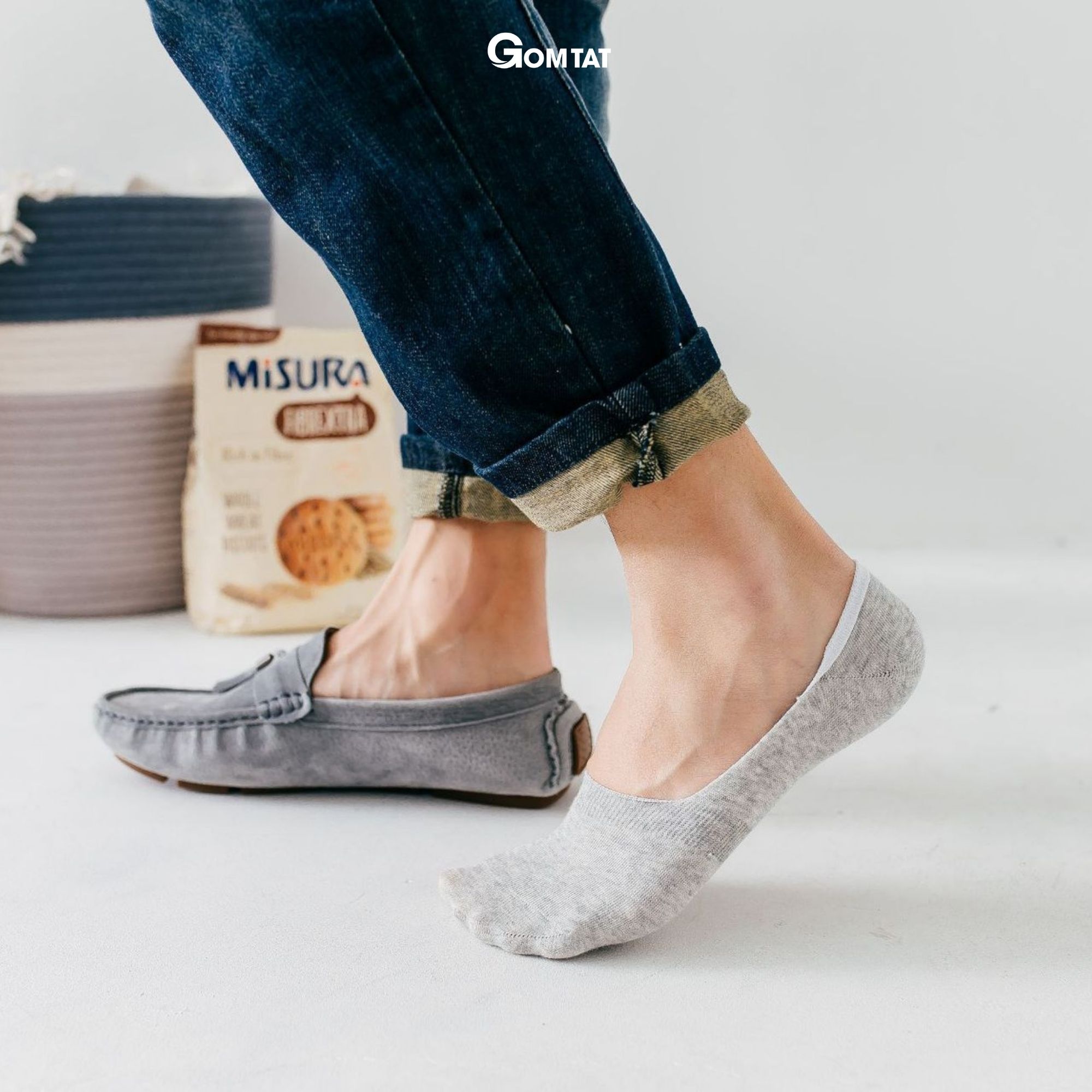 Tất Lười Nam, Tất Nam mang Giày Lười vải cotton mềm mại thoáng mát, Có đệm cao su chống trượt gót chân - GOMTAT-LUOI02