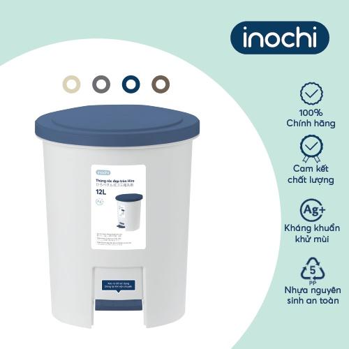 Thùng rác đạp tròn Inochi - Hiro 12L Màu Ghi sữa/ Xanh Nhật/ Trắng Kem