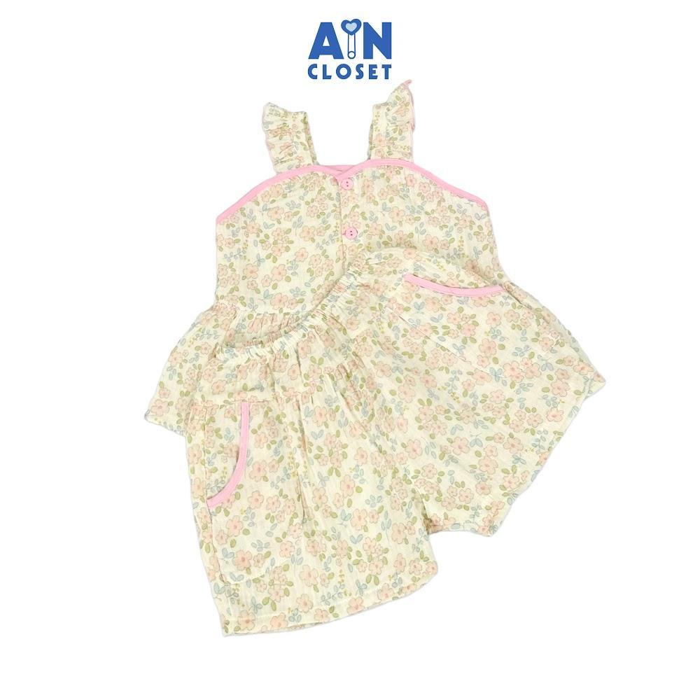 Bộ quần áo Ngắn bé gái họa tiết Dây Hoa Nhí Hồng xô muslin - AICDBG4K6VOR - AIN Closet