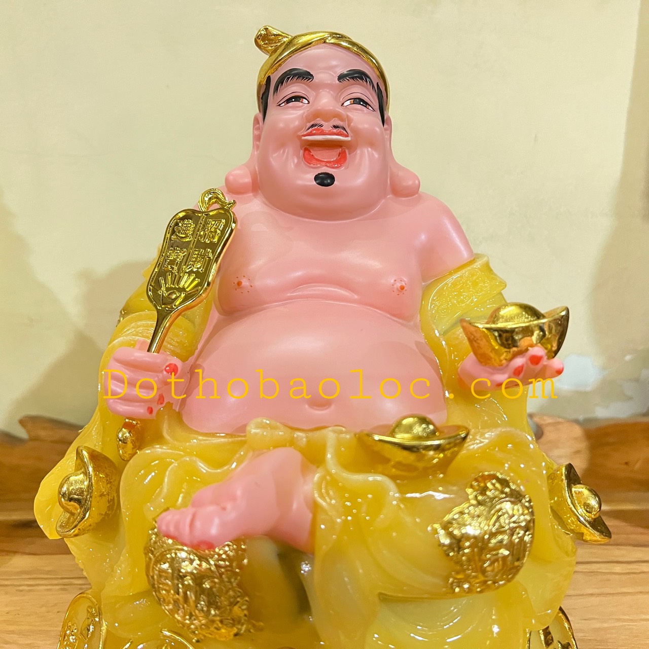 Tượng Thần Tài Thổ Địa bằng đá cao cấp nhập khẩu màu vàng cao 30cm
