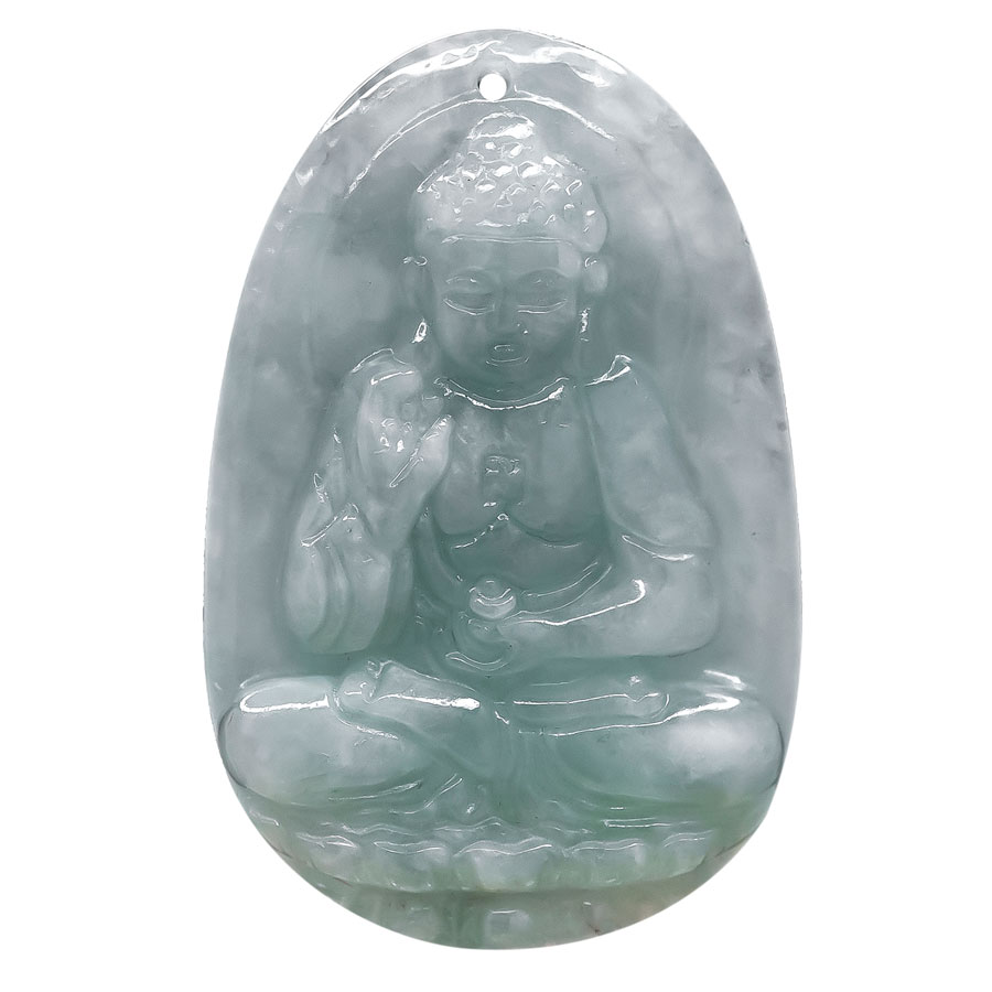 Mặt dây chuyền Đức Phật A Di Đà Cẩm Thạch tự nhiên - Phật Bản Mệnh Cho Người Tuổi Tuất, Hợi - PBMJAD08 (Mặt kèm sẵn dây đeo)
