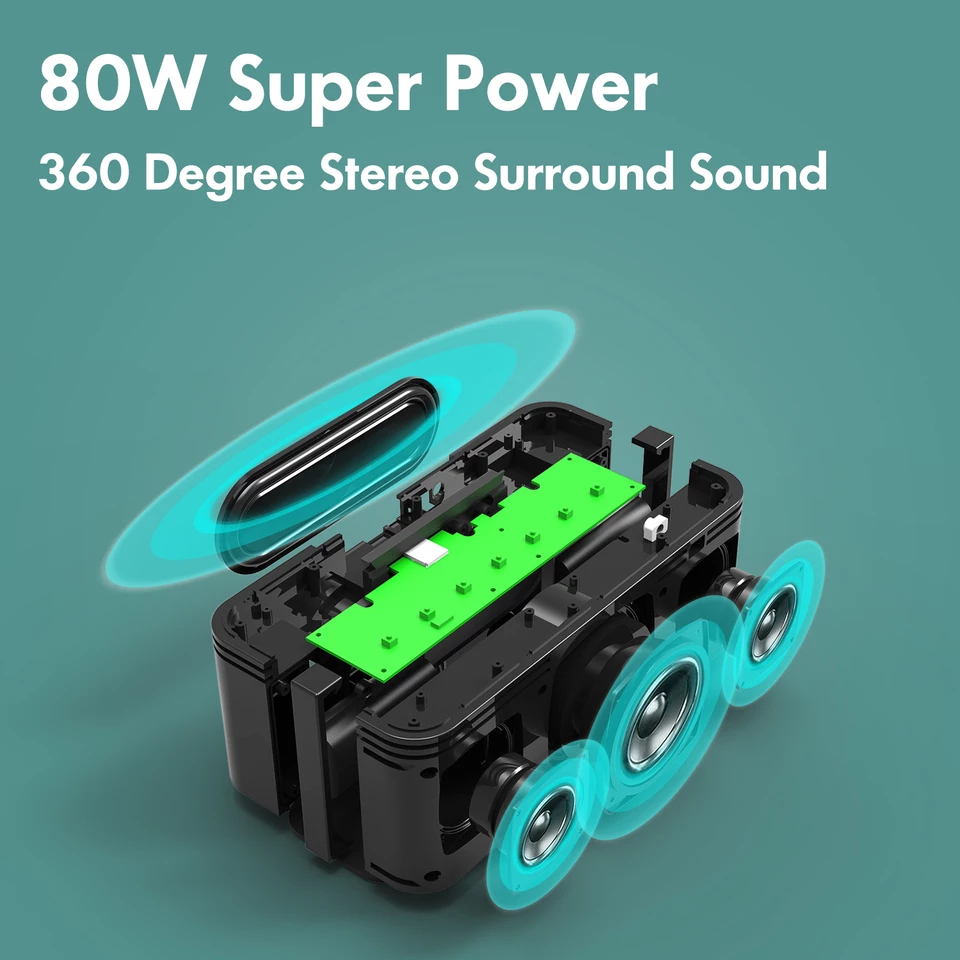 Loa Bluetooth5.0 TWS xdobo 80W, loa không dây âm thanh vòm 360HD &amp; âm Bass Stereo cực hay 10400mAh, tích hợp Mic, chống nước IPX5, loa di động cho các bữa tiệc - Hàng Chính Hãng