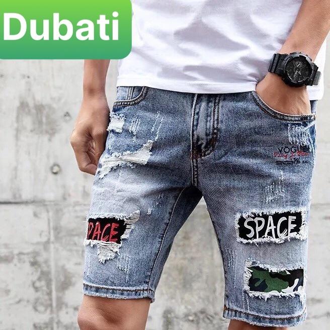 QUẦN SHORT SỌT LỬNG JEAN NAM CHẤT BÒ XANH THÊU CHỮ SPACE THÁI LAN CAO CẤP-DB 190 - DUBATI FASHION