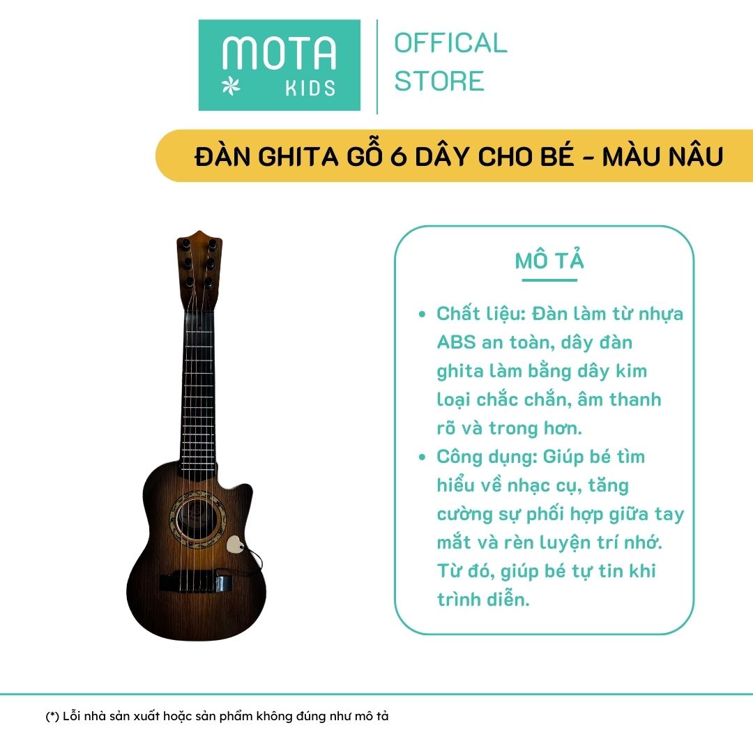 [M898-28TATBTCNAU - Mota Montessori] Đồ chơi cho bé Đàn ghita gỗ 6 dây màu nâu - Hàng chính hãng