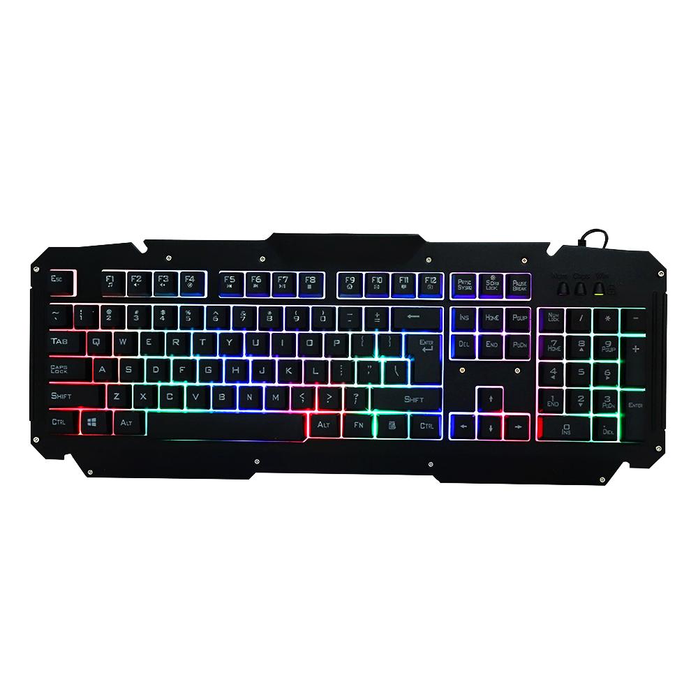 Bàn phím có dây USB Rainbow Backlit với Bảng điều khiển bằng kim loại Các phím treo cho máy tính PC