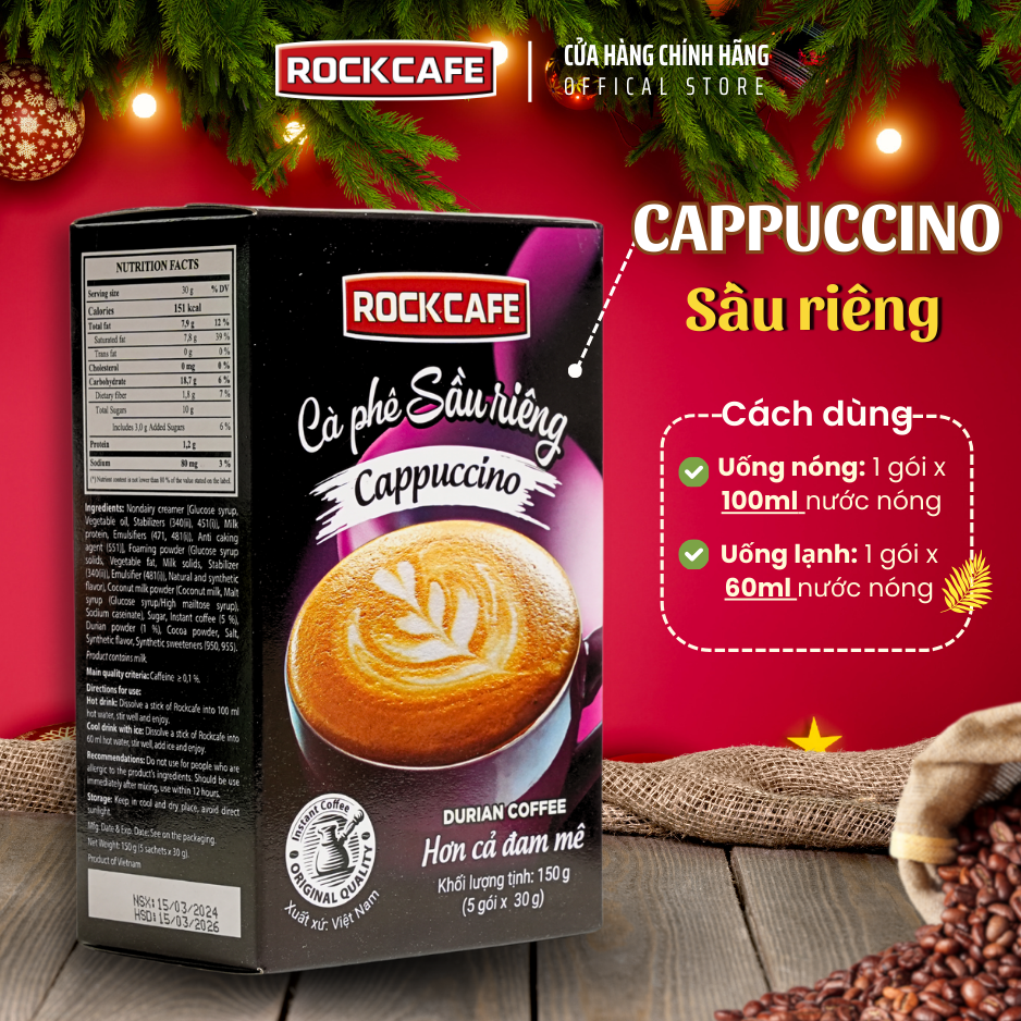 ROCKCAFE - CAPPUCCINO SẦU RIÊNG (5 gói x 30 gram)