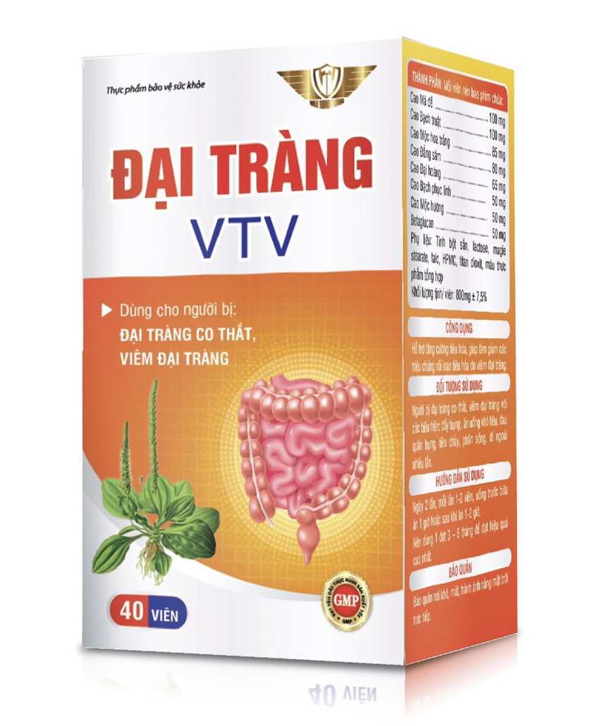 Viên uống Đại tràng VTV Vinh Thịnh Vượng VV, hộp 40v, dùng cho người bị viêm đại tràng cấp, mãn tính