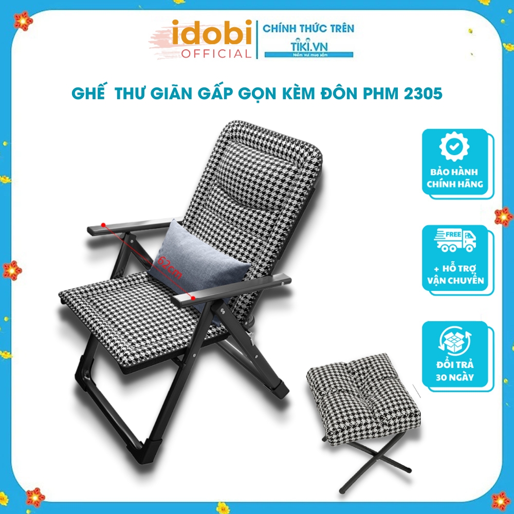 Ghế xếp thư giãn IDOBI 2305 gấp gọn kèm đôn