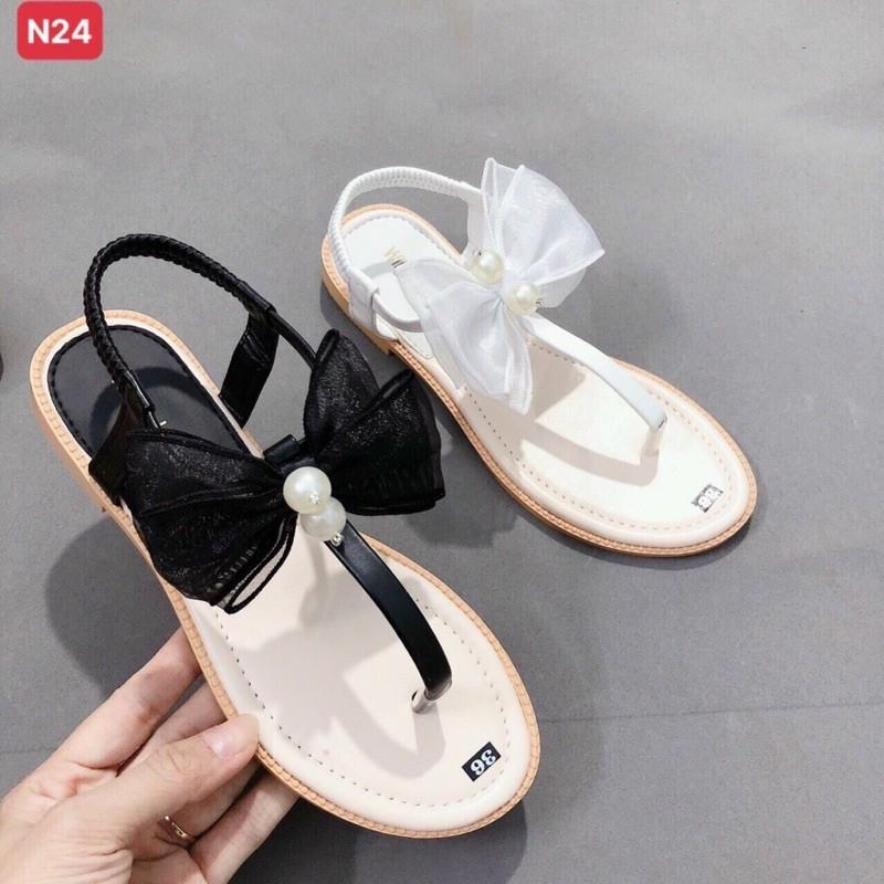 Giày sandal quai kẹp ngón đinh nơ voan