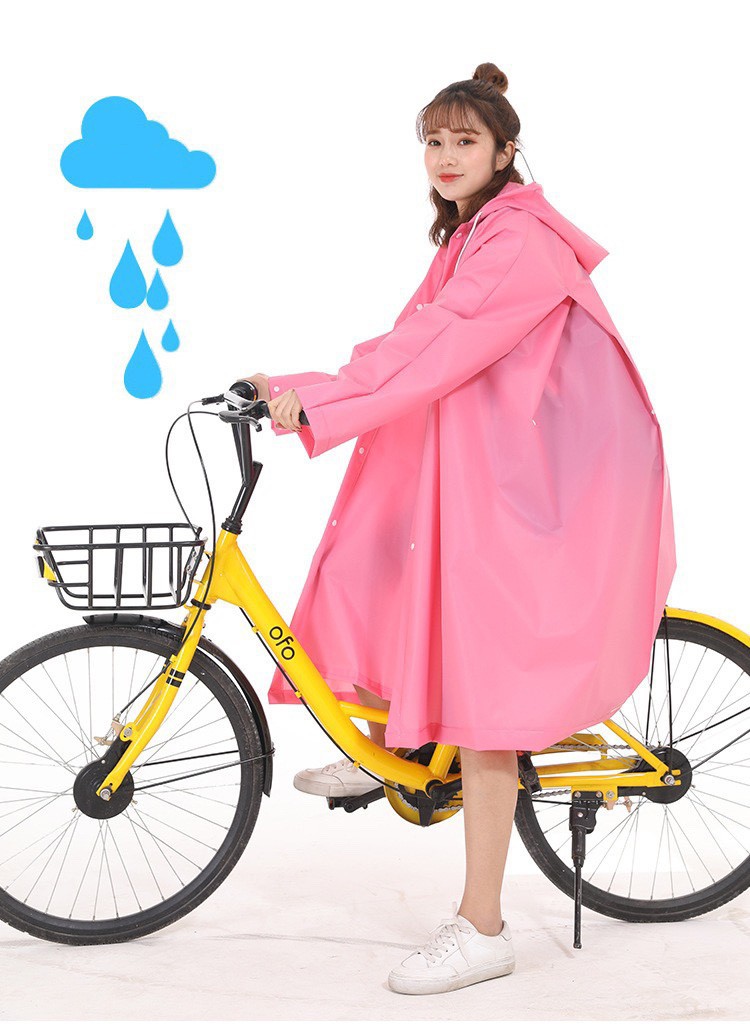 Áo mưa dáng dài phối nút và dây kéo đi mưa tiện dụng