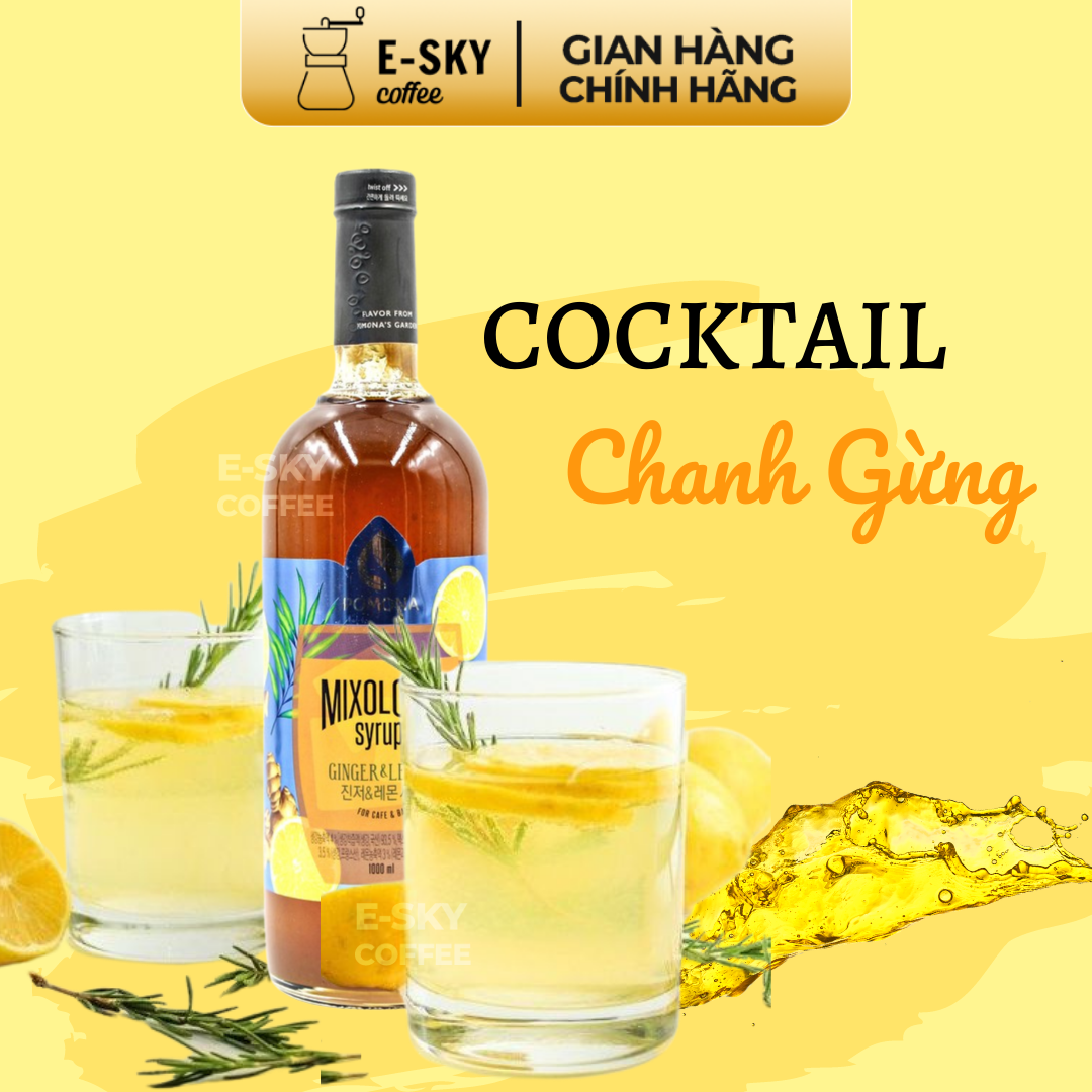 Siro Gừng Chanh Pomona Ginger Lemon Syrup Nguyên Liệu Pha Chế Hàn Quốc Chai Thủy Tinh 1 Lít