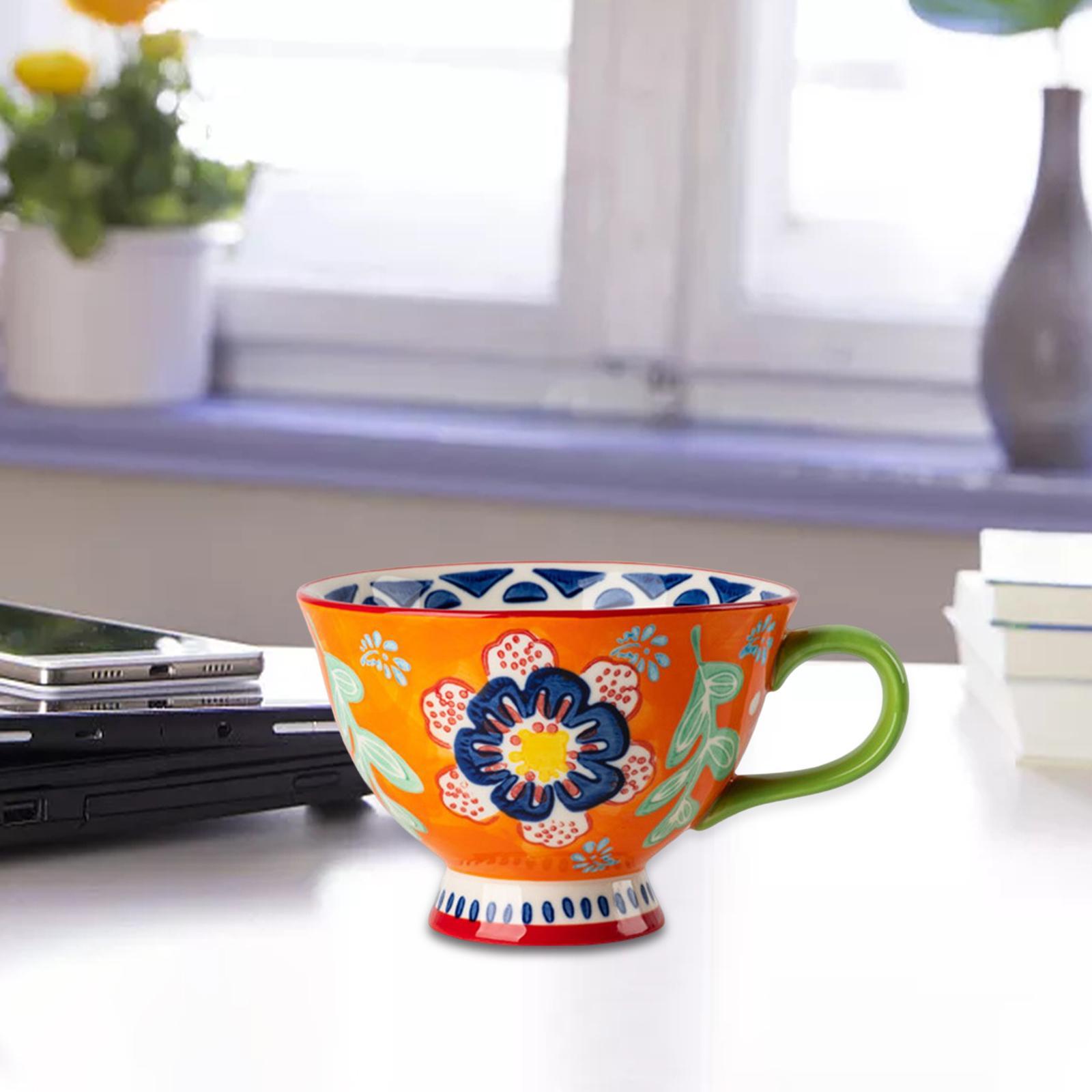 Ceramic Cup, Retro Hand Painted Floral Pattern Coffee Mug for Coffee Restaurant