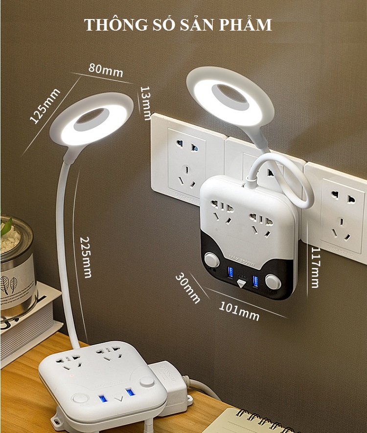 Ổ Cắm Đa Năng Có Cổng USB Tích Hợp Đèn Led Diều Chỉnh Độ Sáng