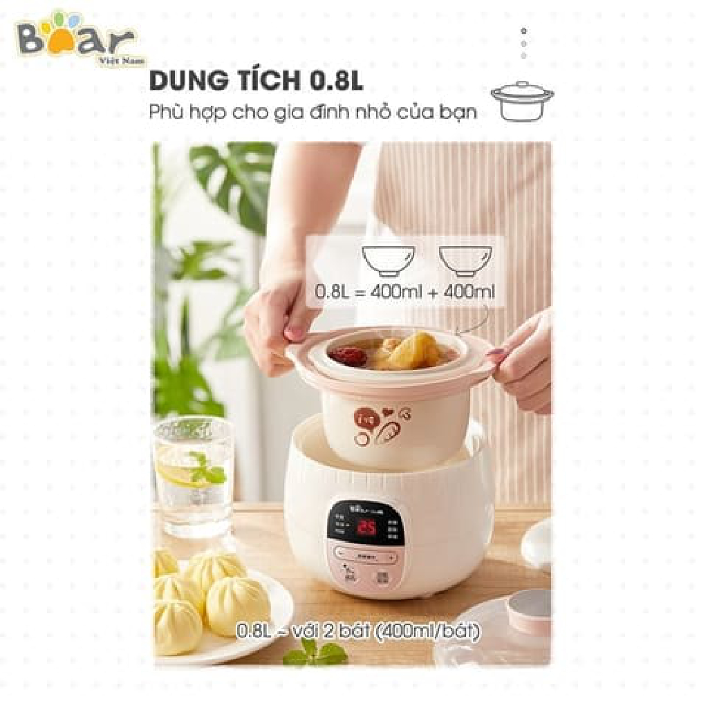 Nồi Nấu Chậm Bear 0.8L SUBE001. Hàng Chính Hãng