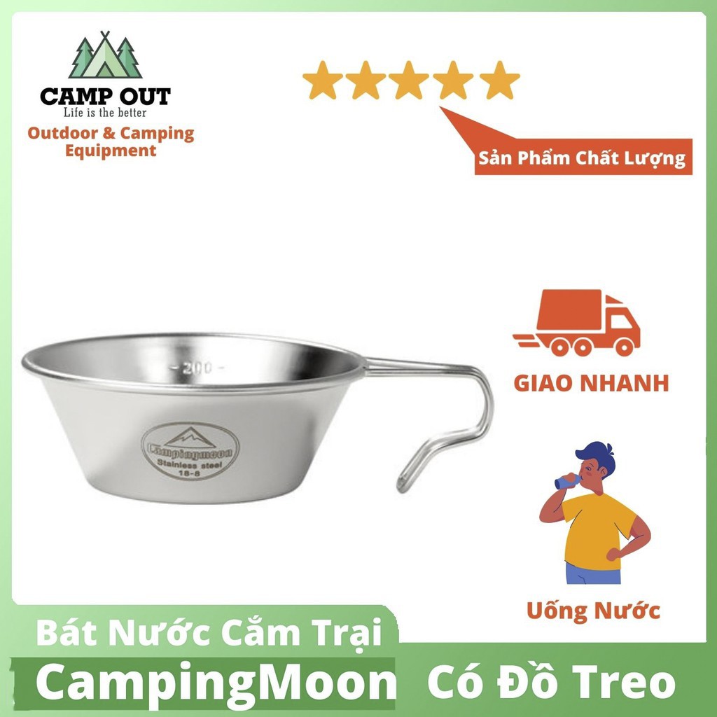 Đồ cắm trại bát nước Campingmoon kiêm chén đựng đồ ăn nước chấm du lịch dã ngoại nhỏ gọn tay cầm chống nóng A080