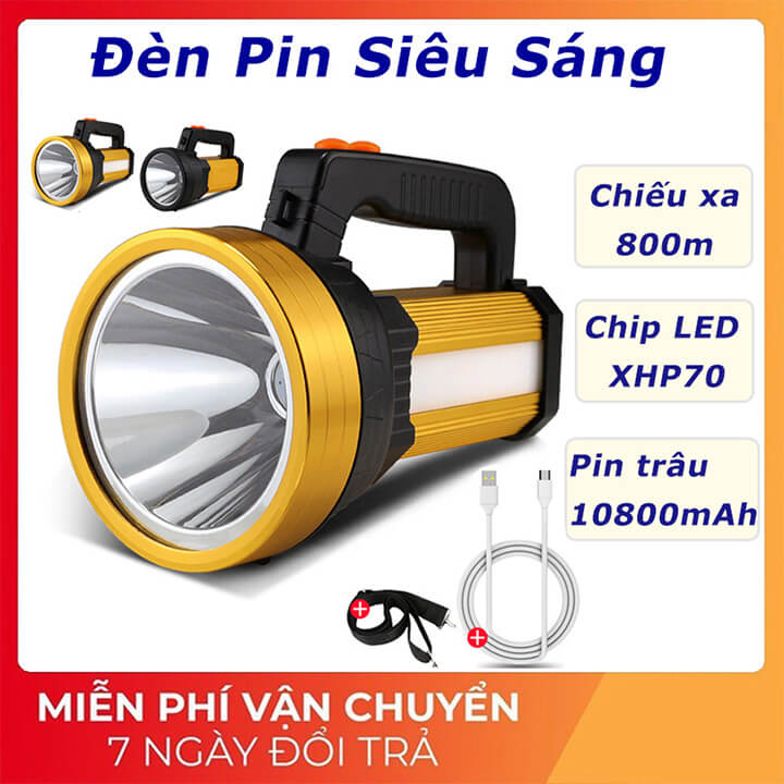 Đèn pin cầm tay siêu sáng chiếu xa 300m, pin trâu, chống thấm nước, đèn bin cầm tay 6 chế độ kèm dây đeo tiện lợi