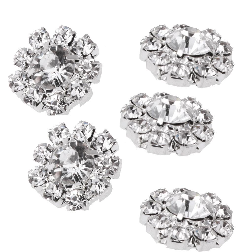 5-8pack 10 Pieces Rhinestone Flower Sewing Buttons DIY Crafts 16mm Silver