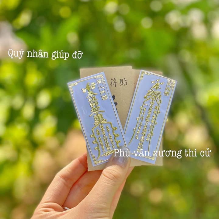 Sét 2 Miếng dán điện thoại QUÝ NHÂN GIÚP ĐỠ + VĂN XƯƠNG THI CỬ linh phù tài lộc