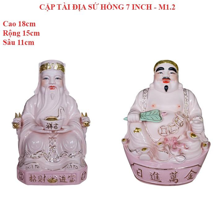 Cặp tượng thần tài ông địa sứ hồng 7 inch - M1.2