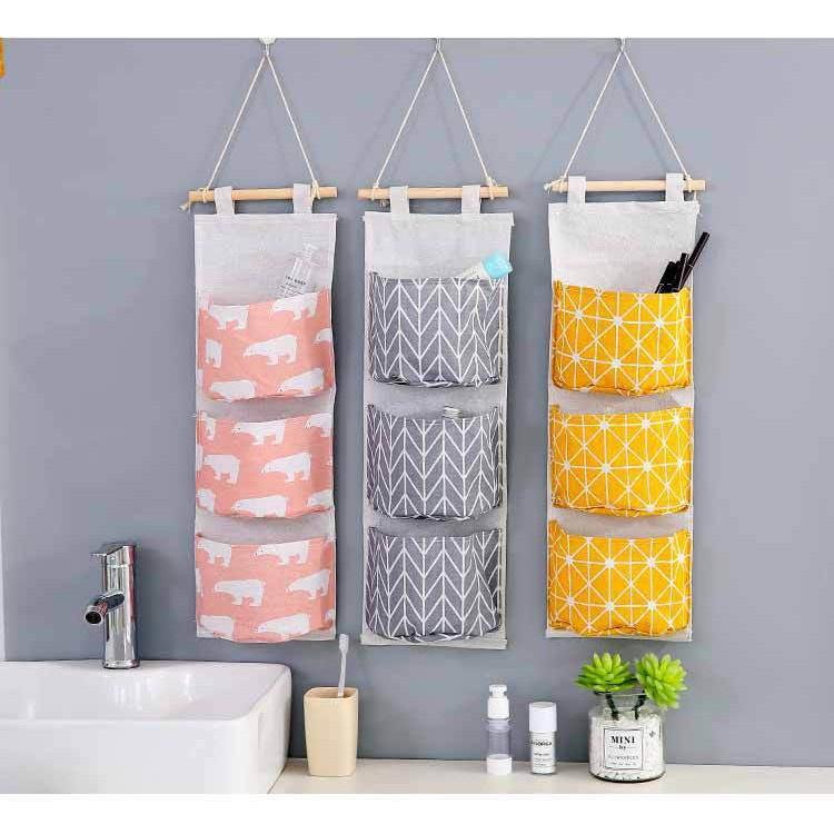 Túi vải đựng đồ 3 ngăn tiện dụng, Túi treo tường treo đồ, trang trí bếp, nhà cửa chất không thấm nước 2355 SHIPNHANH88