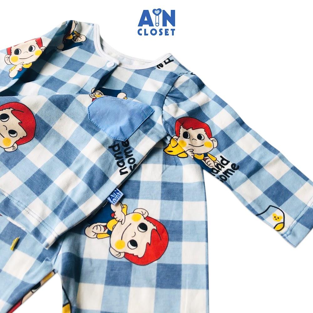 Bộ quần áo dài bé trai họa tiết Caro xanh thun cotton - AICDBT5UEJFL