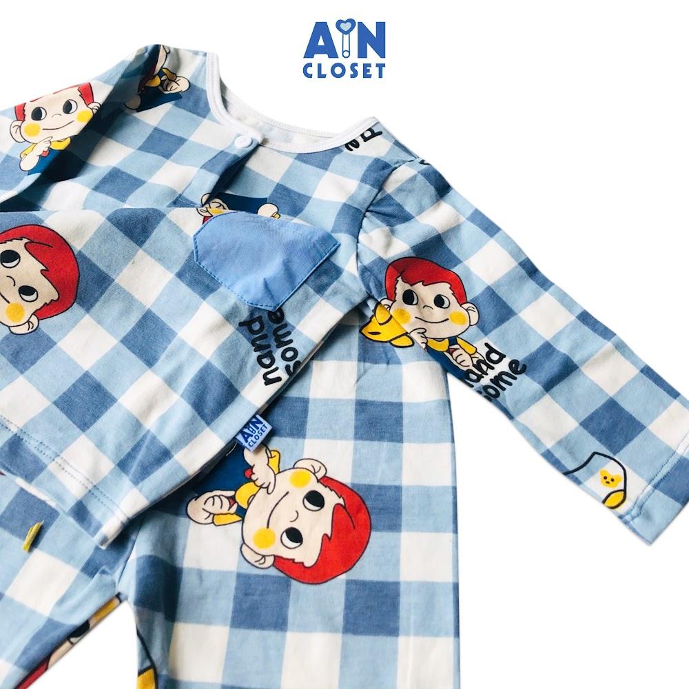 Bộ quần áo dài bé trai họa tiết Caro xanh thun cotton - AICDBT5UEJFL 