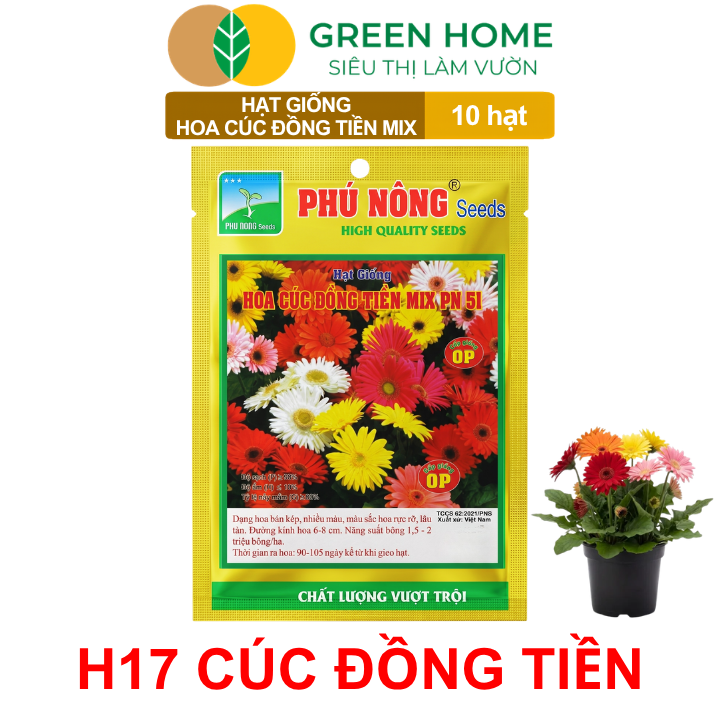 Hạt Giống Hoa Cúc Đồng Tiền Mix GreenHome, Gói 10 hạt, Hoa Nở Rực Rỡ, Dễ Trồng Quanh Năm H17