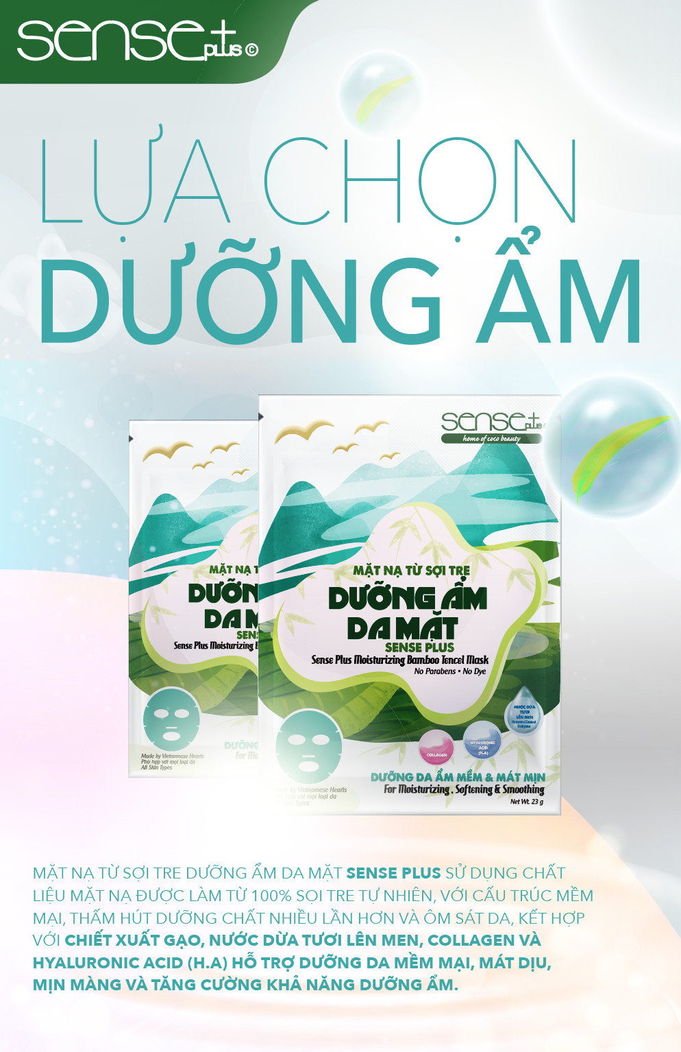 COMBO 10 MIẾNG MẶT NẠ SỢI TRE DƯỠNG ẨM SENSE PLUS + TẶNG MẶT NẠ BIOCELL DƯỠNG ẨM