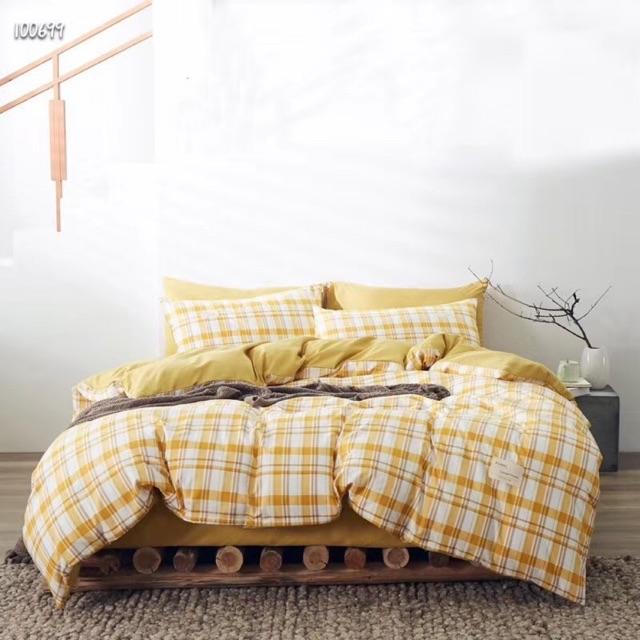 Set Ga Gối Cotton Tici Kẻ Hàng Nhập Khẩu Cao Cấp 4 Món
